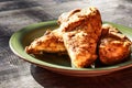 Fried roasted chicken close up.