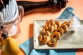 fried roasted shrimps in plate with lemon greens parsley garlic Royalty Free Stock Photo