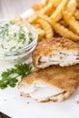 Fried Salmon Filet with Chips Royalty Free Stock Photo