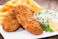Fried Salmon Filet with Chips Royalty Free Stock Photo