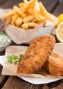 Fried Salmon Filet with Chips Royalty Free Stock Photo