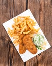 Fried Salmon Filet with Chips Royalty Free Stock Photo