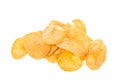 Fried salted potato chips isolated on white background