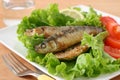 Fried sardines with salad