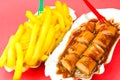 Fried sausage ,curry,with french fries Royalty Free Stock Photo