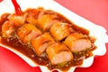 Fried sausage ,curry,with ketchup Royalty Free Stock Photo
