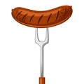 Fried sausage on the fork. Illustration for Oktoberfest