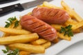 Fried sausage with french fries Royalty Free Stock Photo