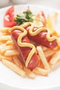 Fried sausage with french fries Royalty Free Stock Photo
