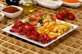 Fried sausage with french fries Royalty Free Stock Photo