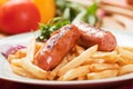 Fried sausage with french fries Royalty Free Stock Photo