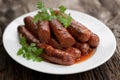 Fried sausage with lamb Royalty Free Stock Photo