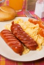 Fried sausage and scrambled eggs