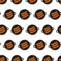 Fried sausages in a cast iron grill pan with handles Seamless pattern. Background or wallpaper idea Royalty Free Stock Photo