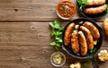 Fried sausages in frying pan Royalty Free Stock Photo