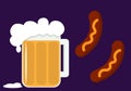 fried sausages with glass of beer