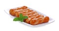 Fried sausages Isolated on a white background Royalty Free Stock Photo