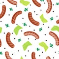 Fried Sausages Seamless Flat Pattern Vector