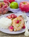 Fried sea perch with apple chutney Royalty Free Stock Photo