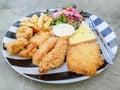 Fried seafood in plate with salad Royalty Free Stock Photo