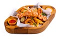 fried seafood plate on wooden tray Royalty Free Stock Photo
