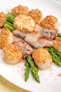 Fried seared scallops breaded with sesame