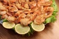 Fried Shrimp in batter on plates with lemon Royalty Free Stock Photo