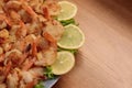 Fried Shrimp in batter on plates with lemon Royalty Free Stock Photo