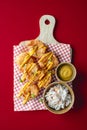 Fried shrimp with coleslaw and mustard Royalty Free Stock Photo