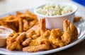 Fried Shrimp with Fries and Coleslaw Royalty Free Stock Photo