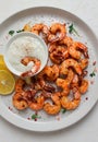 Fried shrimp, headless, with spices, grilled, homemade, no people,