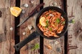 Fried shrimp in the pan, top view