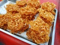 Fried shrimp sold in walking street market. Thai traditional foo Royalty Free Stock Photo