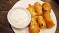 Fried shrimp springroll served with mayonaise. Royalty Free Stock Photo