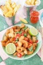 Fried shrimps and French fries Royalty Free Stock Photo