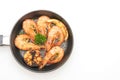 fried shrimps with garlic and lemon Royalty Free Stock Photo