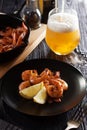 Fried shrimps with light beer glass Royalty Free Stock Photo