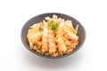 fried shrimps tempura on topped rice bowl Royalty Free Stock Photo