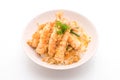 fried shrimps tempura on topped rice bowl Royalty Free Stock Photo