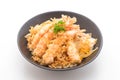 fried shrimps tempura on topped rice bowl Royalty Free Stock Photo