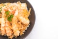 fried shrimps tempura on topped rice bowl Royalty Free Stock Photo