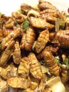 Fried silk worm pupae