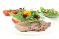 Fried Sirloin steak with wild herb salad Royalty Free Stock Photo