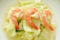 fried slice cabbage with shrimp in soy sauce on plate