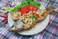 Fried snapper with herb salad