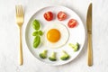 Fried soft-boiled egg fried on a white plate Royalty Free Stock Photo