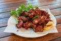 fried sour rib pork on white plate Royalty Free Stock Photo