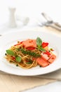 Fried Spaghetti with ham and sausage Royalty Free Stock Photo