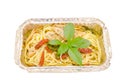 Fried spicy spaghetti in Foyle Cup Royalty Free Stock Photo