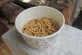 Fried Spinach Noodles in a Bowl Royalty Free Stock Photo